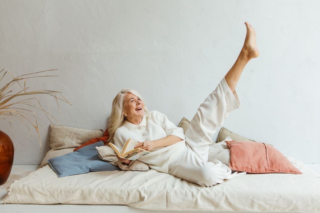 A person resting comfortably at home